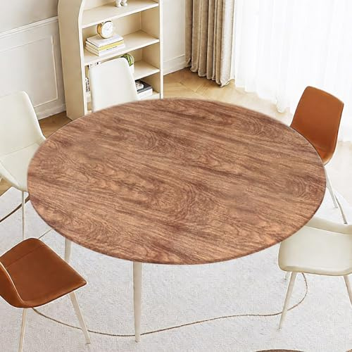 Nappe lavable, ronde, 110 cm, élastique, pour le jardin, avec élastique, impression 3D, idéale pour 90 à 110 cm (marron bois)