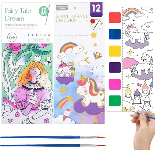 Canollo 2 Stück Malblock Kinder Wasserfarben, Aquarellfarben-Set mit Pinseln, Aquarell Malset für Kunst & Basteln, Malaktivität für Kinder, Lernspielzeug als Geburtstagsgeschenk für Jungen und Mädchen