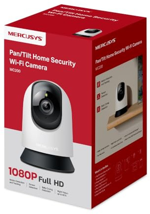 TP-LINK MERCUSYS MC200 Inomhus FHD Wi-Fi-kamera, 360° övervakningskamera, mörkerseende, 2-vägs ljud, rörelsedetektering/aviseringar/larm, integritetszon, stöder microSD upp till 512 GB