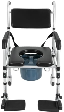 Sedia WC autoportante, con ruote, pieghevole, con spazzola per la pulizia e cuscino, capacità di carico 160 kg, strumento per la toilette per anziani e persone con disabilità