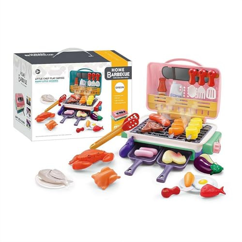 Kids BBQ Grill Kitchen Playset with Sound & Smoke, Play Toy Grill Set for Kids Ages 4-8, Pretend Food Barbecue Cooking Toys for Boys Girls 4 5 6 7 8