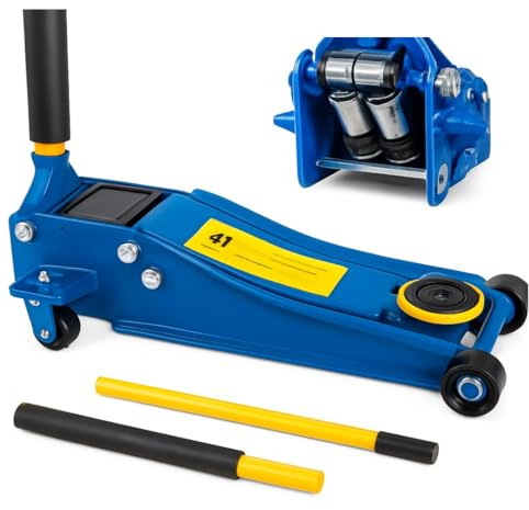 Maryse Cric Idraulico a Carrello Professionale 4 Ton – Sollevatore da Officina in Acciaio Rinforzato con Doppio Pistone – Altezza 145-500 mm, Valvola di Sicurezza, Ergonomica e Ruote Girevoli