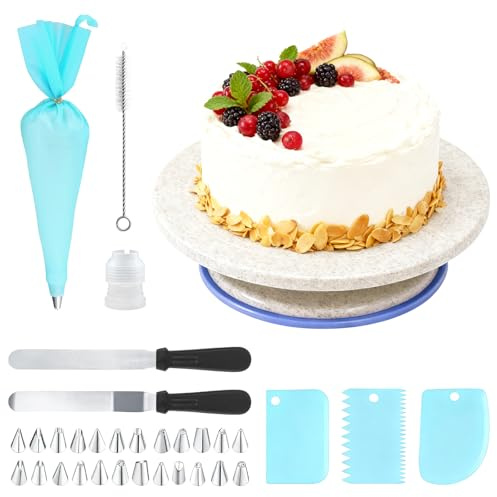 MFUSUL Kit per Decorare Torte, Piatto Girevole per Torte, Supporto Girevole per Torte con Palette Angolari, Raschietto, Pasticceria, 24x Punte, Pasticceria Accessori