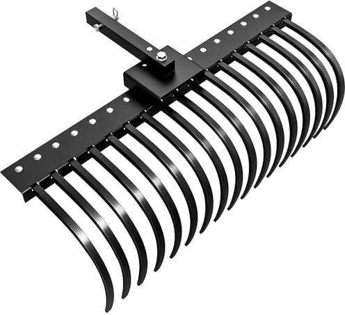 YITAMOTOR 48 Tow Behind Landscape Rake, 2 Receiver Lown Dethatcher Rack with 17 Steel Tines for ATV/UTV & 3-Point Hitch Systems Tractor, for Leaves, Debris, Grass, Pine Needles