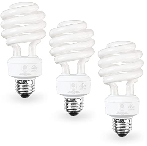 SLEEKLIGHTING E26 Standard Screw Base 23Watt CFL Light Bulb - 3 Pack 5000 Kelvin for Pure White Daylight and 1600 Lumens (100 Watt Light Bulb Equivalent) - UL Listed