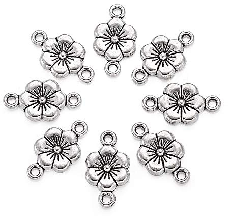 PandaHall 50pcs Antique Silver Plum Blossom Flower Links Connectors for Dangle Pendants Necklace Bracelet Making