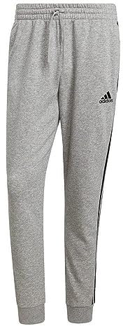 adidas Herren Essentials Fleece Tapered Cuff 3-Stripes Pants, Medium Grey Heather / Black, L