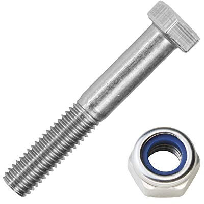 Sechskantschrauben mit Schaft M12x100 mm & Sicherungsmuttern M12 aus Edelstahl A2 (5 Stück) | DIN 931 & DIN 985 - Maschinenschrauben - selbstsichernde Sechskantmuttern von MESAROS®