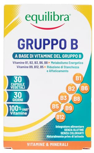 Equilibra Integratori Alimentari, Gruppo B, Integratore di Vitamine del Gruppo B per la Riduzione di Stanchezza e Affaticamento e per il Normale Metabolismo Energetico, 30 Capsule