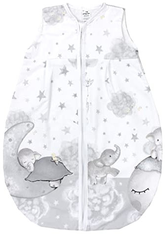 TupTam Baby Sommer Schlafsack 0.5 TOG aus OEKO-TEX zertifizierten Materialien, Farbe: Mond mit Elefant/Grau, Größe: 80-86