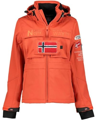 Geographical Norway tilsitt lady Veste Softshell Capuche Femme Impermeable Outdoor - Blouson Coupe Vent Resistant - Activites En Exterieur Randonnee Ski Automne Hiver Printemps (Corail S)