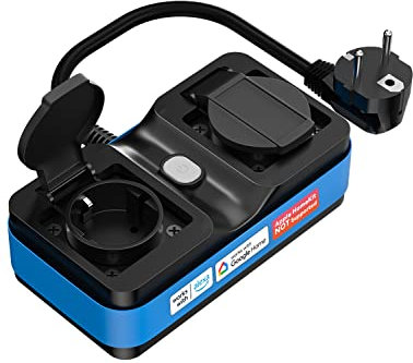 Multiprise Connectée Extérieure (Type F), Prise WiFi Étanche IP44 Compatible avec Alexa et Google Home, 16A Prise Intelligente avec Commande Vocale et Contrôle à Distance pour Jardin et Pelouse