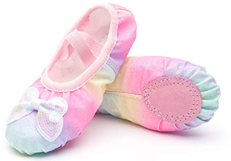 Girls Ballet Shoes Glitter Split-Sole Dance Slippers Toddler Kid Practice Shoes Flats Soft Lightweight with Elastic Laces for Performance Gymnastics Yoga Glitter Rainbow Butterfly 12