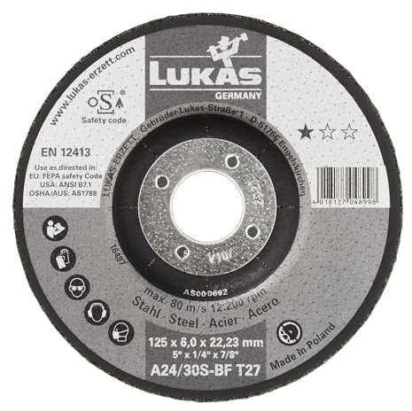 LUKAS-ERZETT Lot de 10 disques à ébarber T27 pour acier 150 x 6 mm coudé | pour meuleuse d'angle | A24/30S-BF - 16,5 x 16 x 9 cm