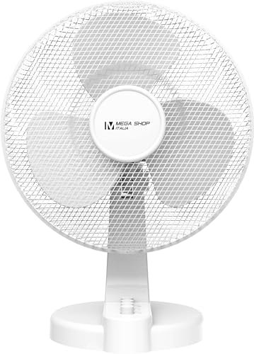 Ventilatore da Tavolo 45 Watt Metallo ABS 3 Pale 3 Velocità Diametro 40 cm Oscillante (Bianco)