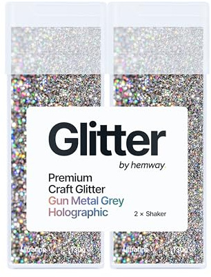 Hemway Craft Glitter Shaker Gun Metal Grey Holographic 130g x2 Ultrafine | for Resin & Epoxy Crafts, Christmas Art Supplies, Nail, Body, Face, Eye, Festival, Crafting, Slime, Sparkle