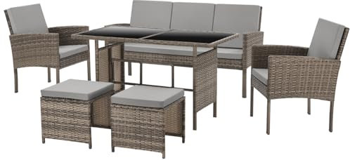 SVITA Denver Polyrattan Gartenmöbel Set 7 Personen Essgruppe Lounge Esstisch Braun