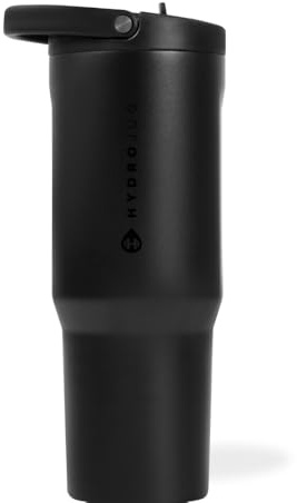 HydroJug Sport - Stainless Steel Tumbler with Straw, Vacuum Insulated, 32oz Leakproof Water Bottle, Ergonomic Design, Reusable, Dishwasher Safe, Rubber Base, Durable for Gym or Outdoors, Black