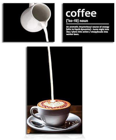 burkfeeg Quadri Moderni Caffè Cucina Stampa Artistica Vintage Con Sfondo Nero Tela Non Tessuta Coffee Bar Decorazioni Da Parete Soggiorno Corridoio Sala Da Pranzo 3 Pezzi (Senza Cornice)