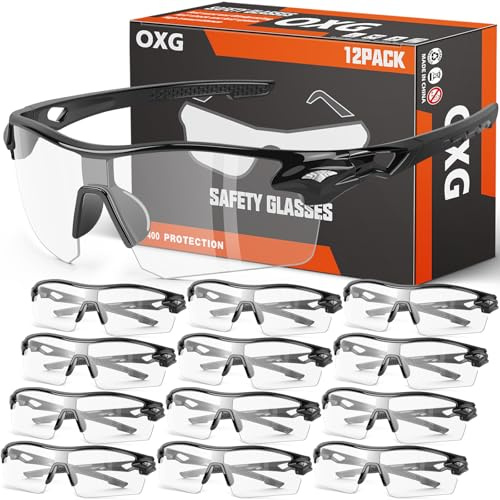OXG 12 Pack Safety Glasses for Men Women, ANSI Z87.1 Safety Goggles Impact Resistant Protective Eyewear for Work, Outdoor (clear)
