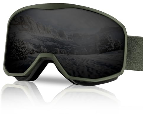 NewBEP Ski Snowboard Goggles - UV Protection Anti-Fog Outdoor Ski Goggles - OTG Snow Skiing Glasses for Men Women Youth (Green Frame - Black Lens)