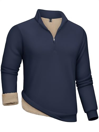 KEFITEVD Sweatshirts for Men Quarter Zip Fleece Jumper Thermal Sherpa Lined Pullover Thick Warm Winter Sweater Navy XL