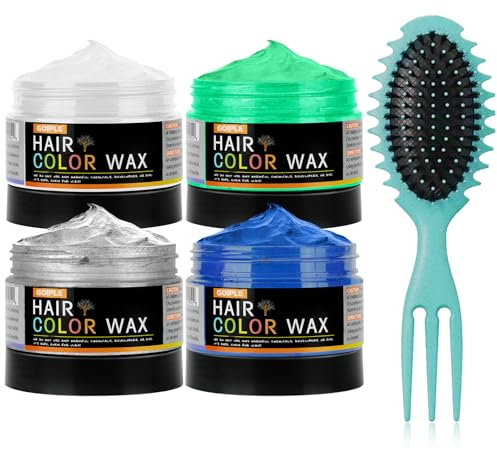 4 PCS Cire Colorante Temporaire Pour Cheveux Cire Colorante Naturelle – Pommade Coiffante Facile à Laver Avec Des Résultats Instantanés Et Une Tenue Longue Durée(Blanc/Gris/Vert/Bleu)