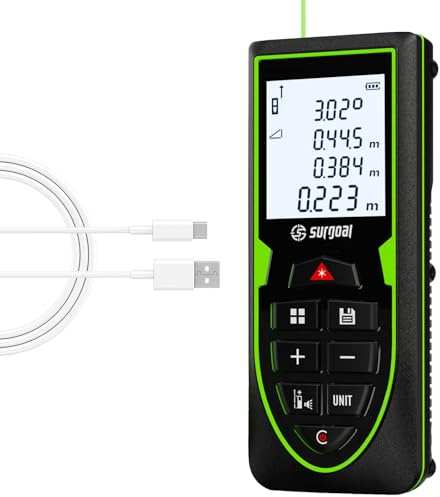 Green Laser Distance Meter 196ft – USB Rechargeable Digital Laser Measure with Angle Sensor, Backlit LCD, Area/Volume/Pythagorean, ±3mm Accuracy, Electronic Measuring Tool for Construction & DIY