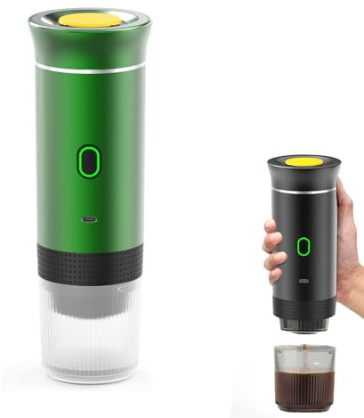Machine à Cafe Portable, 3 en 1 Cafetière à Expresso Chauffage Électrique de Voyage, Compatible Les Petites et Grandes Capsules et Le Café Moulu, Chargement USB pour 12V Voiture et le Camping (Vert)
