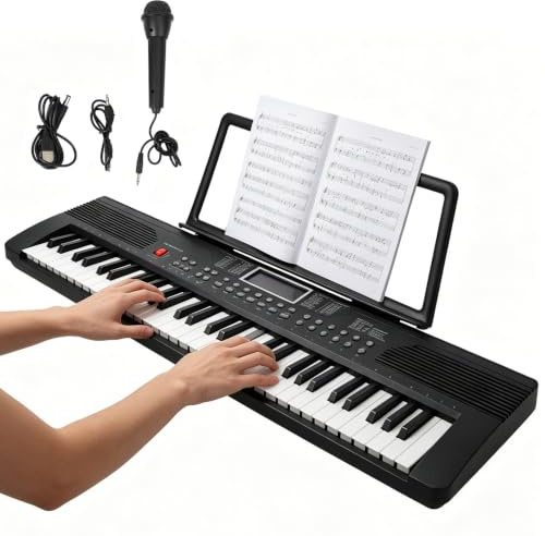 61 Keys Tangentbordspiano, Portable Electronic Digital Piano med inbyggt högtalarmikrofonark Stand & USB-laddningskabel Mini Piano Keyboard Gift Lärare för nybörjare