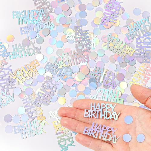 Mabor Iridescent Birthday Confetti, Glitter Birthday Table Decorations Metallic Foil Balloon Table Scatter Decor, Iridescent Party Decorations, Laser