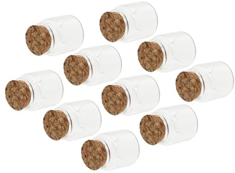 GLEAVI 10 piezas Botellas de Vidrio de Borosilicato con Tapón de Corcho Transparentes y Reutilizables para Almacenamiento de Té Aromático y Bebidas