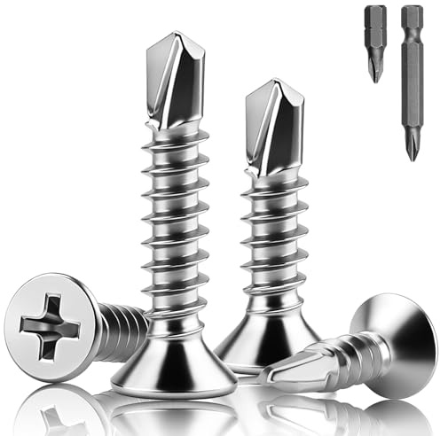 XRXYMQ 200 Pièces Vis Autoforeuse Metal M4.2 x 25 mm Autoforeuse Inox 410 Tête Fraisée Vis Autoperforante Pointe de Forage Autoperceuses pour Tôle Plastique Bois
