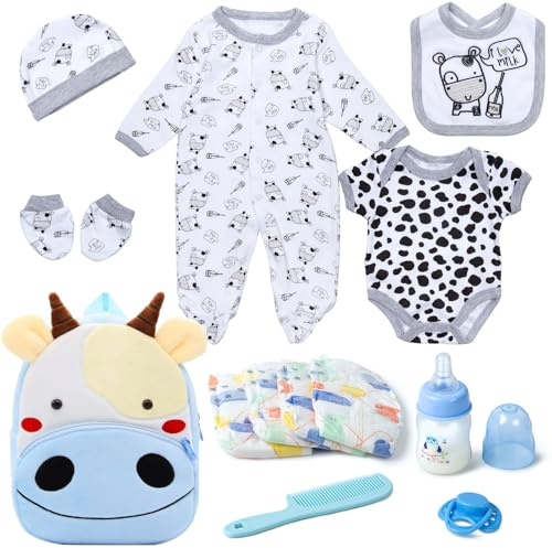13 Pcs Reborn Baby Doll Accessories Clothes Cow Outfit for 17-22 in Dolls