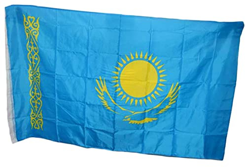 Bandera de Kazajstán de 3x5 pies, pancarta nacional de doble costura de colores vivos para exhibición en interiores y exteriores, pancarta de Kazajstán