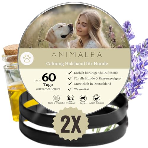 Lugnande halsband för hundar [2 stycken] NY – 60 dagars användning – anti-stress för mer avkoppling hemma – nyårsafton, separation och veterinärbesök – feromon Calm-band med naturlig doft
