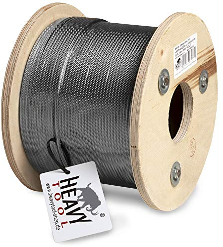HEAVYTOOL Drahtseil Edelstahl 4mm 7x7 mittelweich (100m auf Rolle) V4A AISI 316 BL: 910kg Edelstahlseil Stahlseil Stahldrahtseil Drahtkabel Kabelseil Stahlkabel