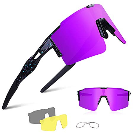 BangLong Polarisierte Sonnenbrille, Fahrradbrille Herren Damen UV 400 Schutz mit 3 Wechselgläser, Schutzbrille Sportbrille für Outdoorsport Radfahren Laufen Golf