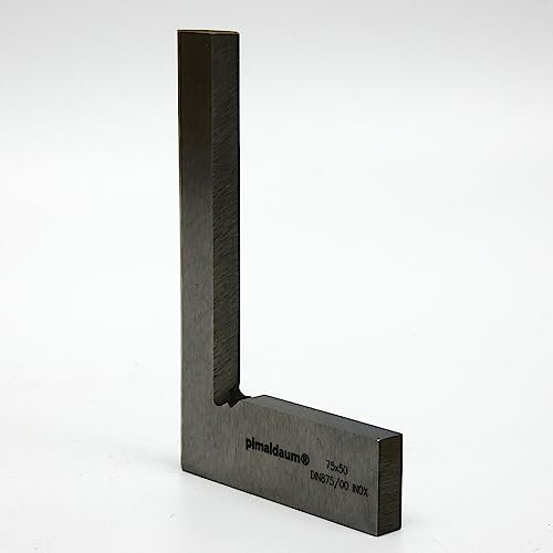 PIMALDAUM® Équerre plate avec phase 90°, branches 75 x 50 mm, INOX, pour les travaux d'essai, de dressage et de traçage en construction mécanique, en métallurgie, en menuiserie, prof. bricoleur