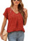 Yommay Blouses for Womens V Neck Ladies Tops Summer Chiffon Blouses Tops Short Sleeve Casual T Shirts(Flower Wine Red,X-Large)
