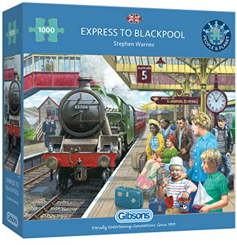 Gibsons Express to Blackpool | 1000 Piece Jigsaw Puzzle | British Holiday Train | Sustainable Jigsaw Puzzle for Adults | Premium 100% Recycled Board | Great Gift for Adults