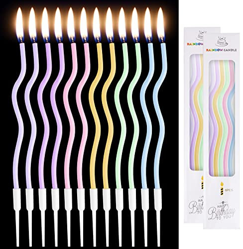 Spiral Kuchen Kerzen, 12 Stück Lange Geburtstagskerzen, Kerzen für Geburtstagstorte Cupcakes, Dünne Geburtstagskerze Spirale Geburtstagskuchen Kerzen für Dekorative Geburtstagstorte