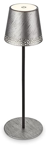 BRILONER - LED Tischlampe kabellos mit Touch, dimmbar in Stufen, höhenverstellbar, Nachttischlampe, Leselampe, LED Lampe, Campinglampe, Tischleuchte, Akkulampe, Outdoorlampe, 38x12 cm, Antik-Silber