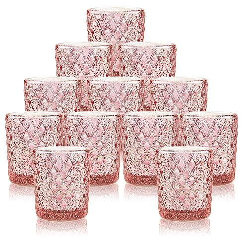 12 Stück Teelichthalter, Rosa Quecksilberglas Kerzengläser Windlichter Tischdeko Teelicht Gläser für TeelichtDeko Geburtstag Party HeimDekoration Weihnachten Geschen