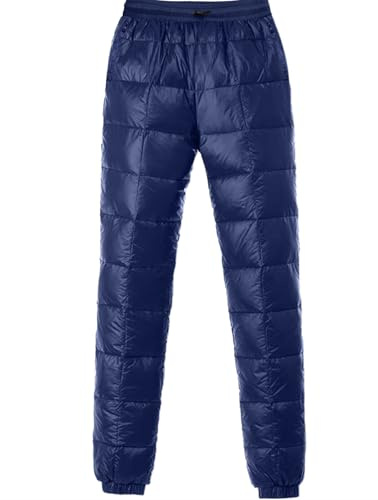 HOTIAN Damdunbyxor, ultralätt, vinter, varma dunbyxor, joggingbyxor, vindtäta vinterbyxor, vattenavvisande, varma dunbyxor, marinblå, XL