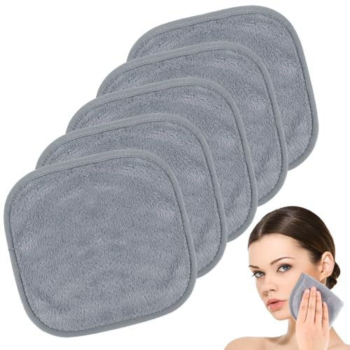 Lot de 5 chiffons démaquillants en flanelle pour le démaquillage - 20 x 20 cm - Gris