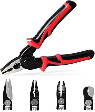 YOSIGHT 5 IN 1 Multifunktionszangen-Set mit 5 austauschbaren Werkzeugköpfen - Drahtabisolierzange, Crimpzange, Kabelschneider, Elektrikerschere, Linienzange - 8-Zoll-Zangen-Set mit Aufbewahrungskoffer