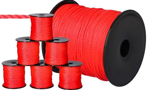 ToolSpace 6x Cordone per muratori - 100m x 1,6mm - Rosso - Seta in polipropilene - Cordone di livellamento - Filo a piombo - Cordone per intonaco di forza - Durevole e resistente agli strappi