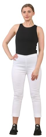 L S U Pantalones capri para mujer, pantalones de verano de tres cuartos, leggings elásticos, cintura elástica, pantalones casuales para oficina, pantalones con pedal pusher, blanco, 44