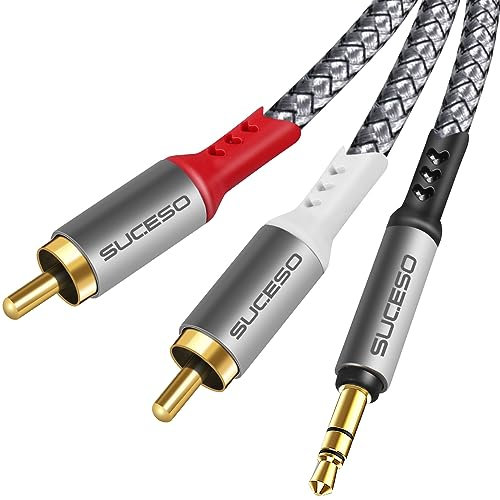 SUCESO Klinke auf Cinch Kabel 3,5mm Klinke auf 2 Chinch RCA Stecker 3.5mm Stereo Chinch Audio Kabel für Autoradio Lautsprecher MP3-Player TV PC Handy Heimkino Tablet Verstärker Soundbar usw - 3m